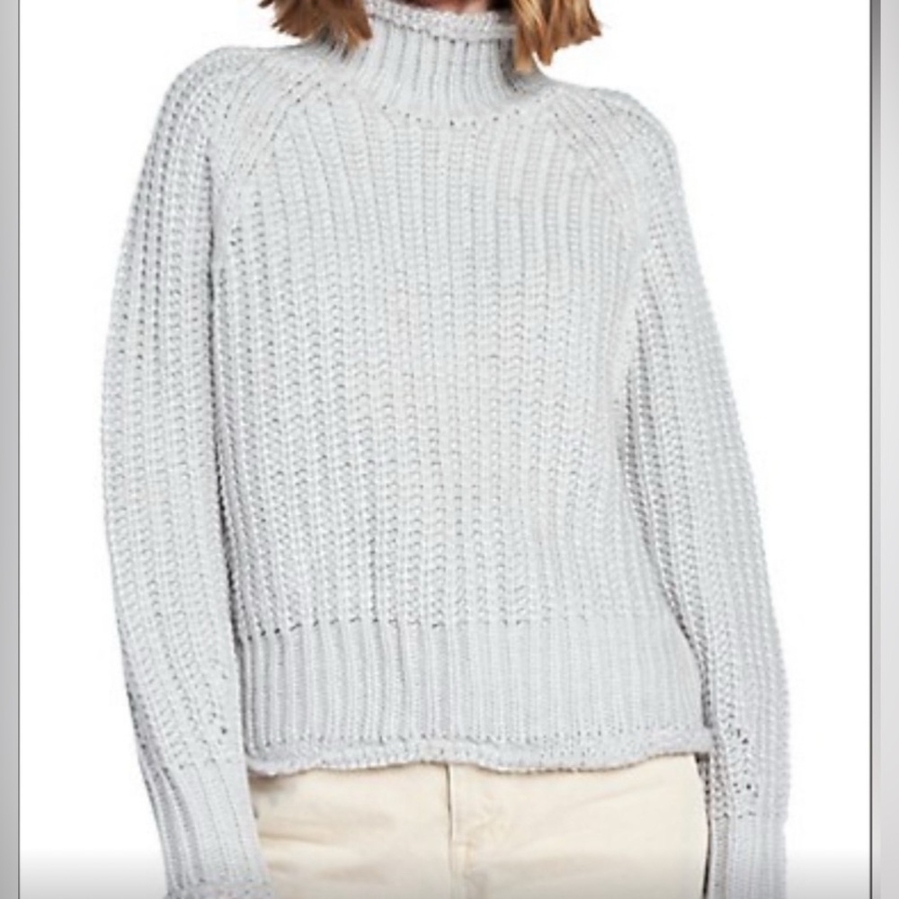 En Saison Chunky Knit Turtleneck Sweater Light Blue